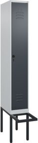 C+P Spind Classic PLUS Garderobenschrank mit Sitzbank, 1 Abteil, B/T/H: 212,0 x 30,0 x 81,5 cm, Sicherheits-Drehriegel, 4 Garderobenhaken, mittige Trennwand, auskragende Sitzbank, Buche-Hartholz und Stahl - Bild 1