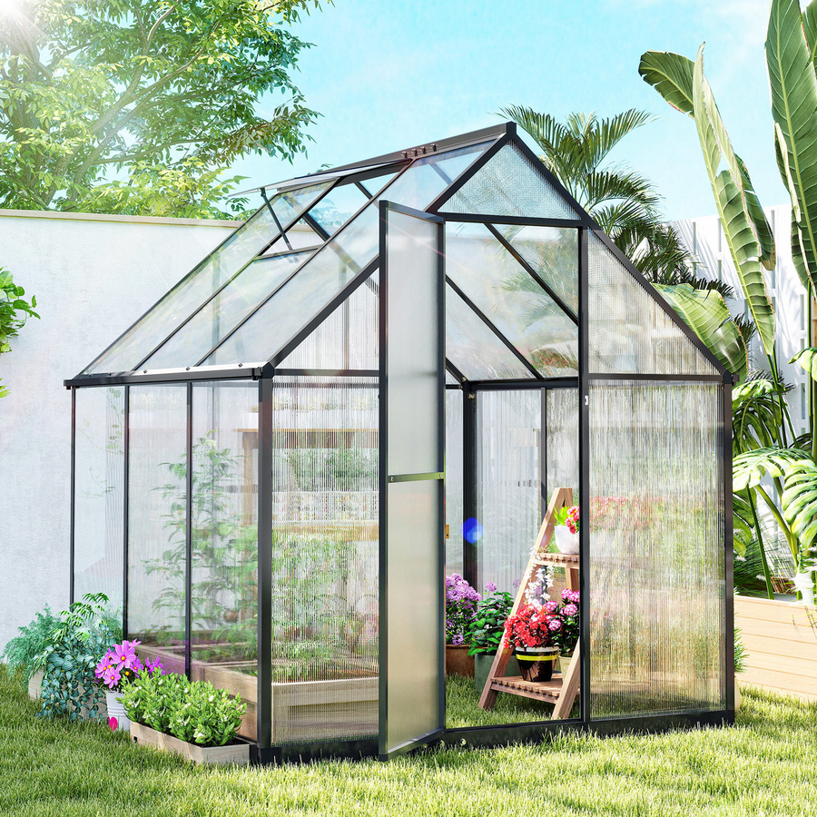 Outsunny Gewächshaus aus Aluminium und Polycarbonat mit verstellbarem Fenster und Flügeltür, transparent, B/T/H: 178 x 168 x 178 cm - Bild 2