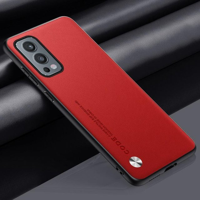 Handyhülle aus PU-Leder für OnePlus Nord 2 5G in Rot mit mattem Silikon-Vollschutz - Bild 1