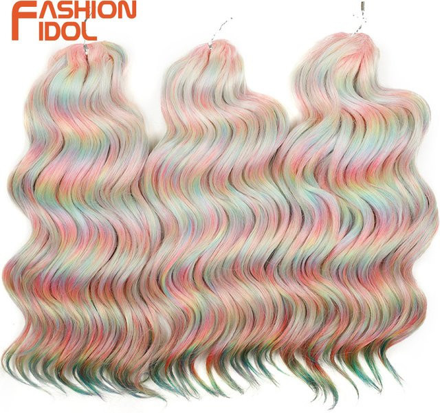 FASHION IDOL Twist-Häkelhaar, synthetisch, Ombre-Regenbogen, 3 Stück - Bild 1