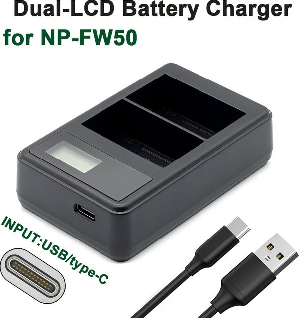 Sony NP-FW50 Dual-Slot LCD USB-Ladegerät für Sony Alpha Kameras in Schwarz - Bild 1