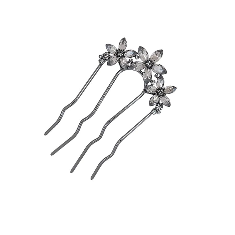 HIYAYZ Haarnadel, Schwarze Kristallblumen, Metall, Damen - Bild 3
