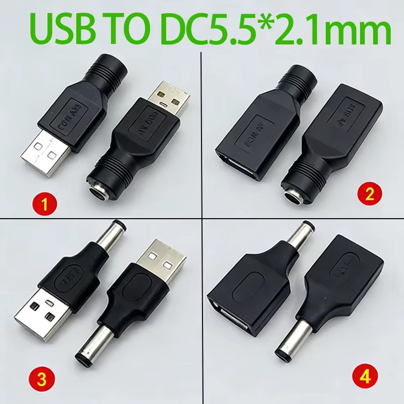 JCD USB auf DC Adapter Set, USB Männlich zu Weiblich und DC Männlich zu Weiblich, 5,5 x 2,1 mm Power Converter, Schwarz - Bild 2