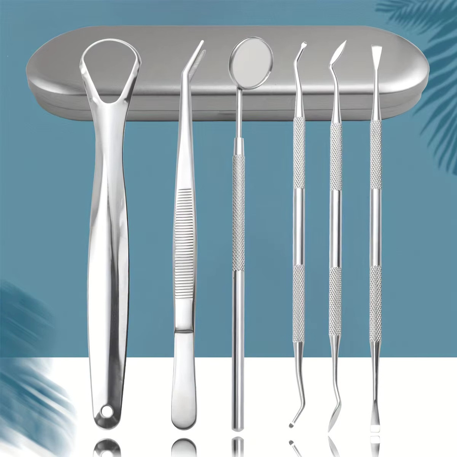YJYIBEI Zahnhygieneset aus Edelstahl, 6-teilig, Silber, Unisex - Bild 2