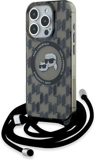 Karl Lagerfeld MagSafe Hülle für Apple iPhone 15 Pro Max IML Crossbody Monogram Karl & Choupette's Heads in Schwarz - Bild 1