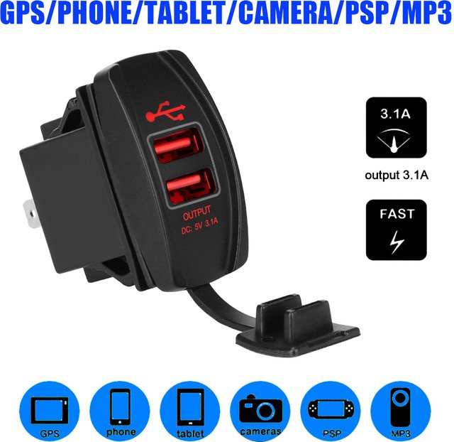 LEEPEE Dual USB Auto Ladegerät mit LED, 5V 2.1A, wasserdicht und staubdicht, Schwarz, Universal für Auto, RV und Wohnmobil - Bild 1