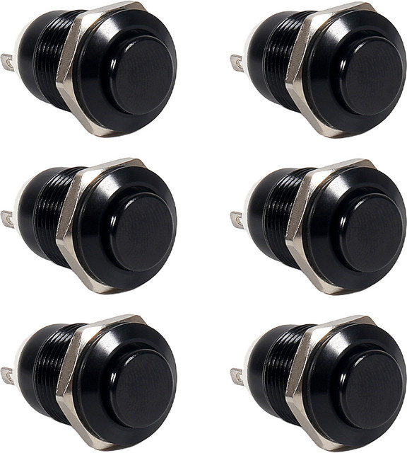 AOKIN Momentan-Drucktastenschalter Set aus Aluminiumlegierung, 6 Stück, runder Kopf, Farbe Schwarz, 12 mm, wasserdicht - Bild 1