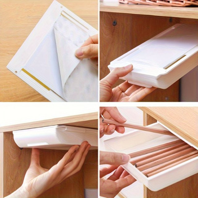 Selbstklebende Aufbewahrungsbox unter dem Schreibtisch aus Kunststoff, platzsparende Hängeschublade für dein Büro-Zubehör in Schwarz oder Weiß - Bild 1