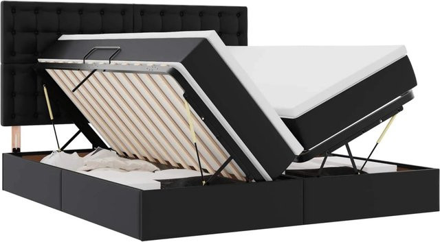 vidaXL Aufbewahrungsbett mit Matratze in Schwarz aus Kunstleder, B/T: 200 x 200 cm - Bild 1