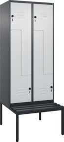 C+P Z-Spind Classic PLUS Sitzbank mit 4 Fächern und Sicherheits-Drehriegel, B/T/H: 212 x 80 x 81,5 cm, Kunststoff-Sitzfläche, Farben: Anthrazit, Grau, Schwarz - Bild 1