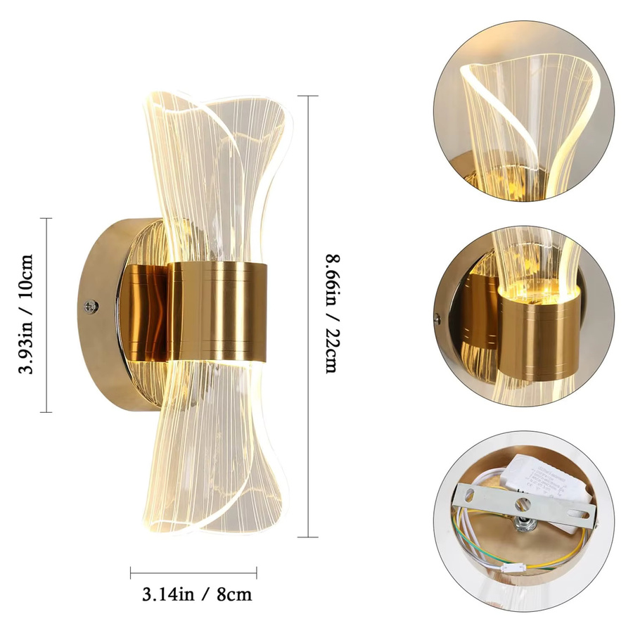 Riserva Moderne LED-Innenwandleuchte in Gold/Messing, 12 W, Dimmbar, Up-Down Wandbeleuchtung mit CCT für Schlafzimmer, Büro und Treppe - Bild 2