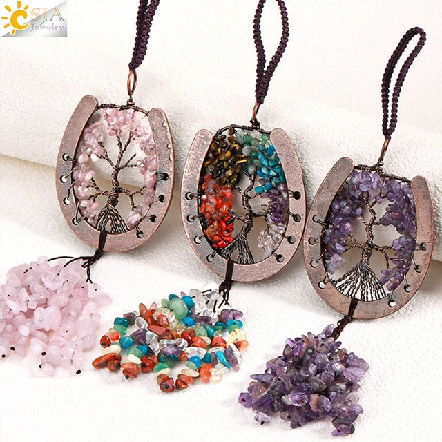 CSJA Jewelry 7 Chakras Tree of Life Anhänger als buntes Fengshui Ornament für den Rückspiegel oder zur Dekoration - Bild 1