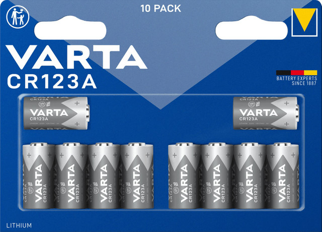 Varta Lithium Cylindrical CR123A BLI Batterien, 10 Stück, Silber - Bild 1