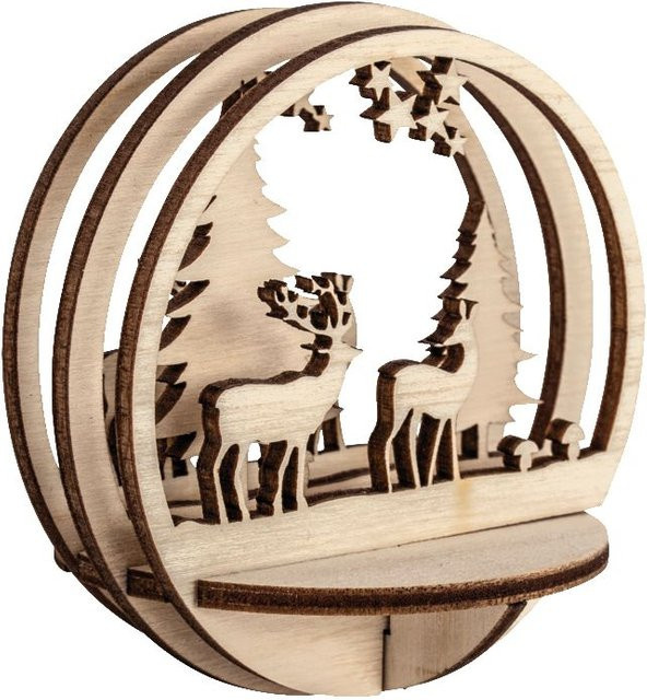 Rayher Holz-Steckmotiv Rentiere Waldszene in Beige für Weihnachten - Bild 1