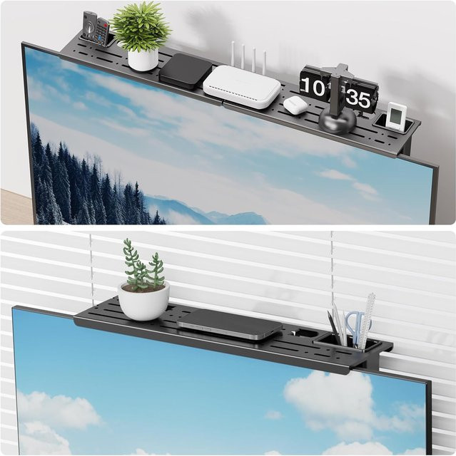 Faltbares Computermonitor-Regal von LIUSHADUOLA in Schwarz als Monitor-Bildschirmhalterung und Aufbewahrung für TV-Set-Top-Box, Router und Fernbedienungen - Bild 1