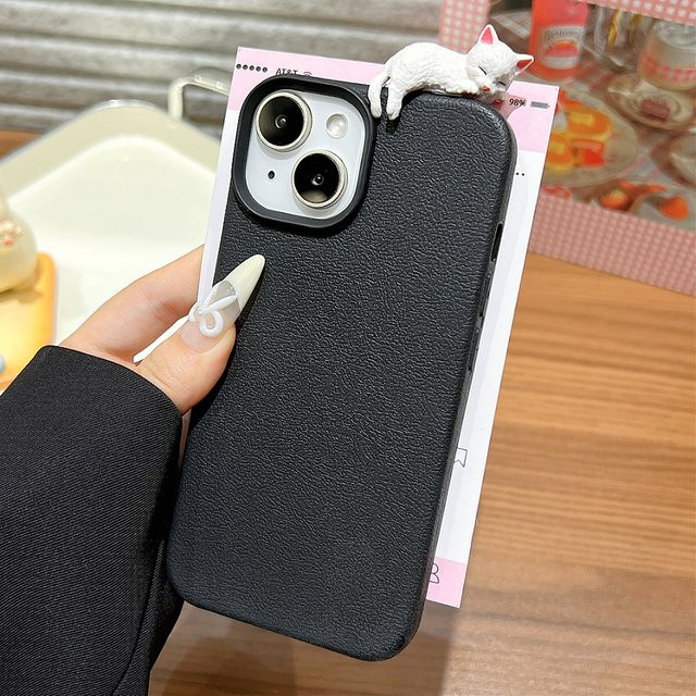 Stoßfeste 3D-Katzen-Telefonhülle für Apple iPhone 11 bis 17 Pro Max und Plus in Schwarz - Bild 1