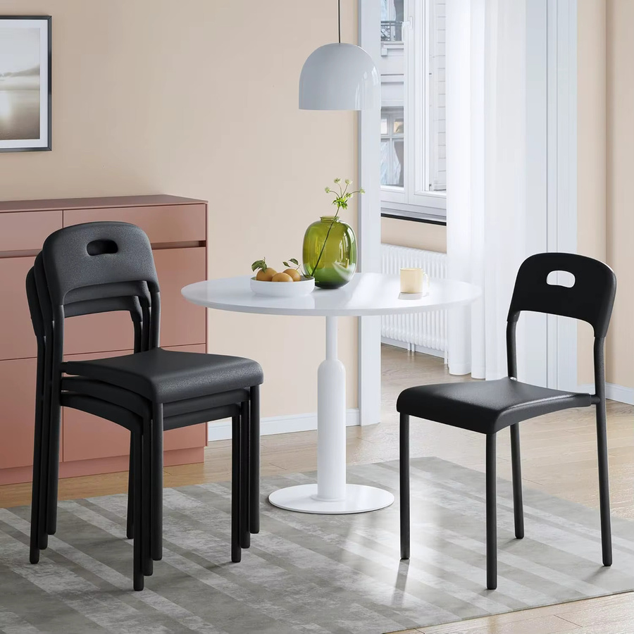 Garvee 4-teiliges stapelbares Sitzsystem aus Metall in Schwarz, modernes ergonomisches Stuhlset für Küche, Esszimmer, Büro und Wohnzimmer - Bild 5