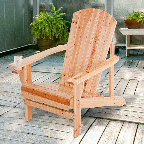 Outsunny Adirondack Gartenstuhl aus Tannenholz in Natur Beige, B/T/H: 72,5 x 97 x 93 cm - Bild 2