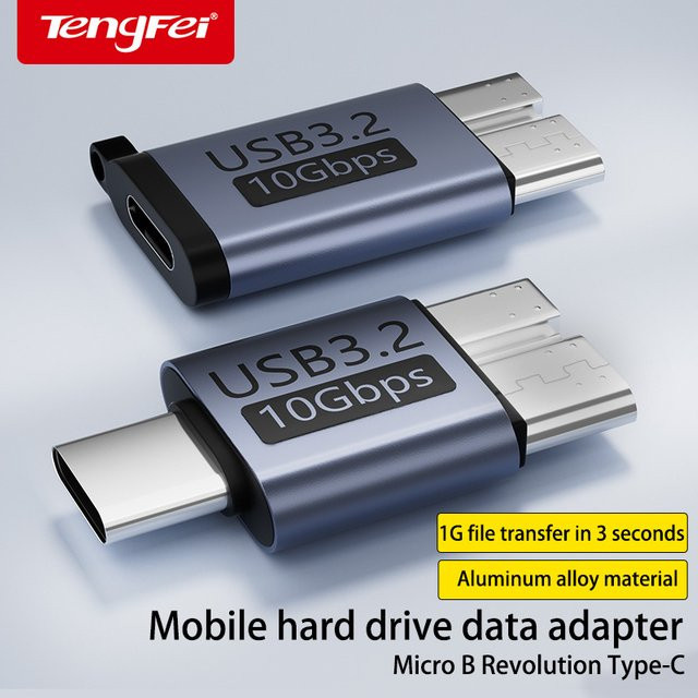 Tengfei USB-C auf Micro-USB 3.2 Adapter für Hochgeschwindigkeitsübertragung mit 10 Gbit/s zur Verbindung von mobilen Festplatten mit Smartphones und Tablets - Bild 1