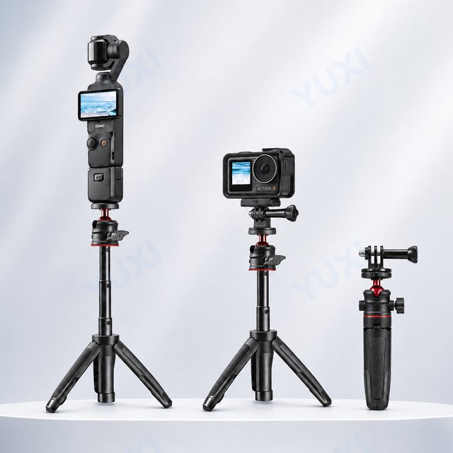 YUXI Mini Ausziehbarer Stativ-Selfie-Stick mit Kugelkopf-Halterung für DJI Osmo Pocket, Insta360 und GoPro, Schwarz - Bild 1