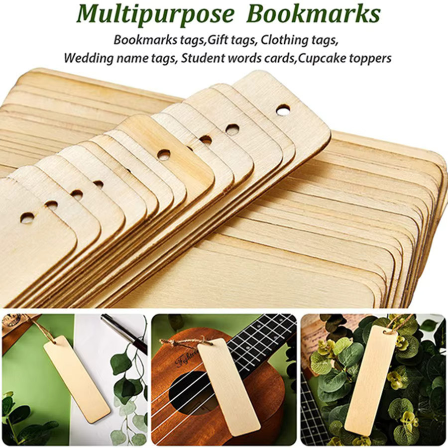 Set aus 20 oder 36 Holz-Lesezeichen in Beige mit Quasten und Seilen für DIY-Handwerksprojekte - Bild 1