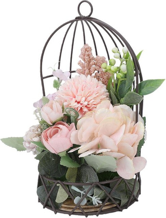 Dekorativer hängender Blumentopfständer im Vogelkäfig-Design von Fishine, Farbe Pink, Metall im Shabby Chic Stil