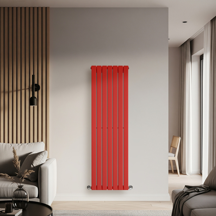 Einlagiger vertikaler Design-Heizkörper aus Stahl von Delta in Rot, Höhe: 160 cm, Breite: 49 cm - Bild 1