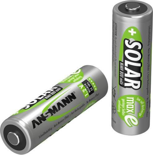 Ansmann HR06 Solar maxE Mignon AA NiMH Akku, 800 mAh, 1.2V, Silber, 2 Stück - Bild 1