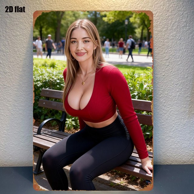 CIFBUY 2D-Aufnäher zum Aufbügeln mit Parkbank-Szene und weiblicher Figur im roten Crop-Top, Farbe: Rot/Mehrfarbig - Bild 1