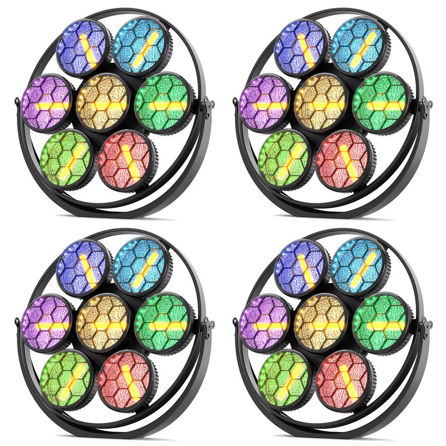 Somspot 4er Set Retro Bühnen-Leuchten mit 7x50W COB LED Par-Effekt in Schwarz und Multicolour für Disco, Party, Konzert und Theater - Bild 8