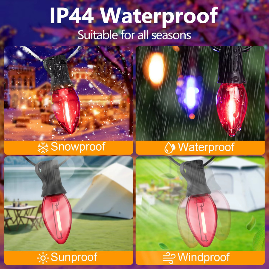 Grensk C7 Lichterkette RGB Multicolour, wasserdichte E12 LED-Straßengirlande aus bruchsicherem Kunststoff für die Außen- und Hofdekoration - Bild 3