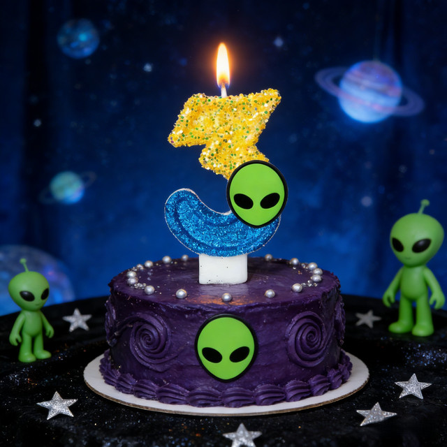 Potdemiel Alien Kerze in Multicolour als Weltraum-Themen Deko für Kindergeburtstage und UFO-Partys - Bild 1