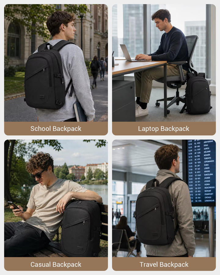 Kono Laptop-Rucksack mit Diebstahlschutz für Reisen und Business, passend für Laptops bis 15,6 Zoll in Schwarz oder Blau - Bild 6
