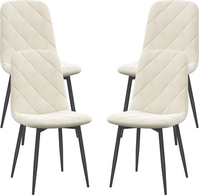 HOMCOM 4er-Set Esszimmerstühle aus Samt mit hohen Rückenlehnen und Stahlbeinen in Beige - Bild 1