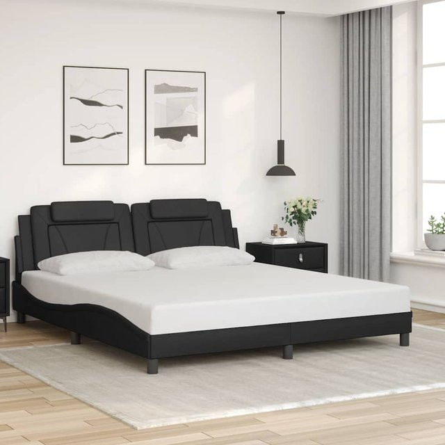 vidaXL Bettgestell mit Kopfteil in Schwarz aus Kunstleder und Sperrholz, B/T/H: 180 x 200 x 74,5 cm - Bild 3