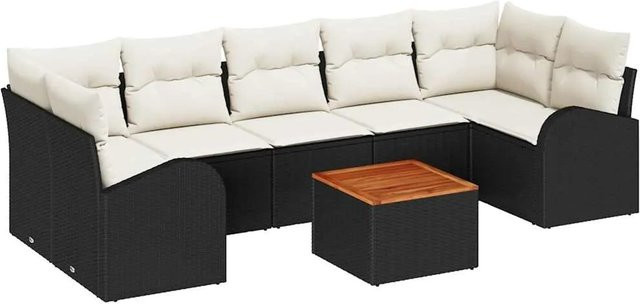vidaXL Garten-Sofa-Set 8-teilig aus Polyrattan in Schwarz mit Polsterkissen und Couchtisch für Terrasse und Balkon - Bild 1