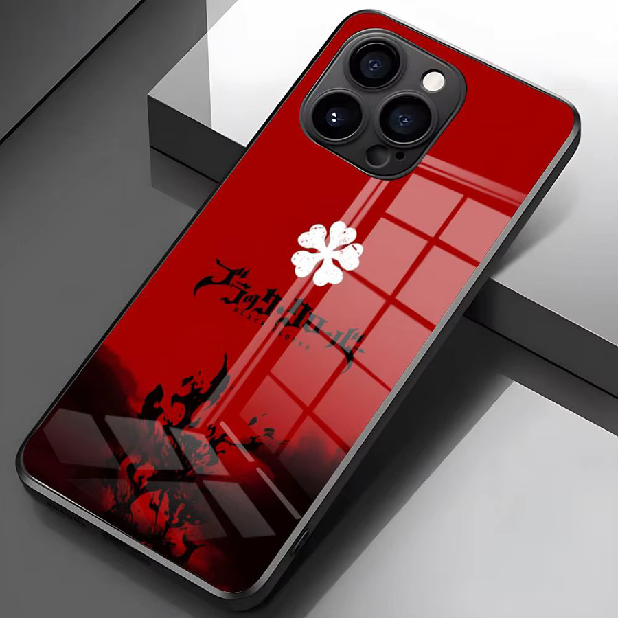Rastar Asta Cartoon B-Black Clover Handyhülle mit Glasabdeckung in Schwarz und Rot für iPhone 17 Pro Max 16 15 14 13 11 X Xs Xr 8 7 Plus - Bild 2