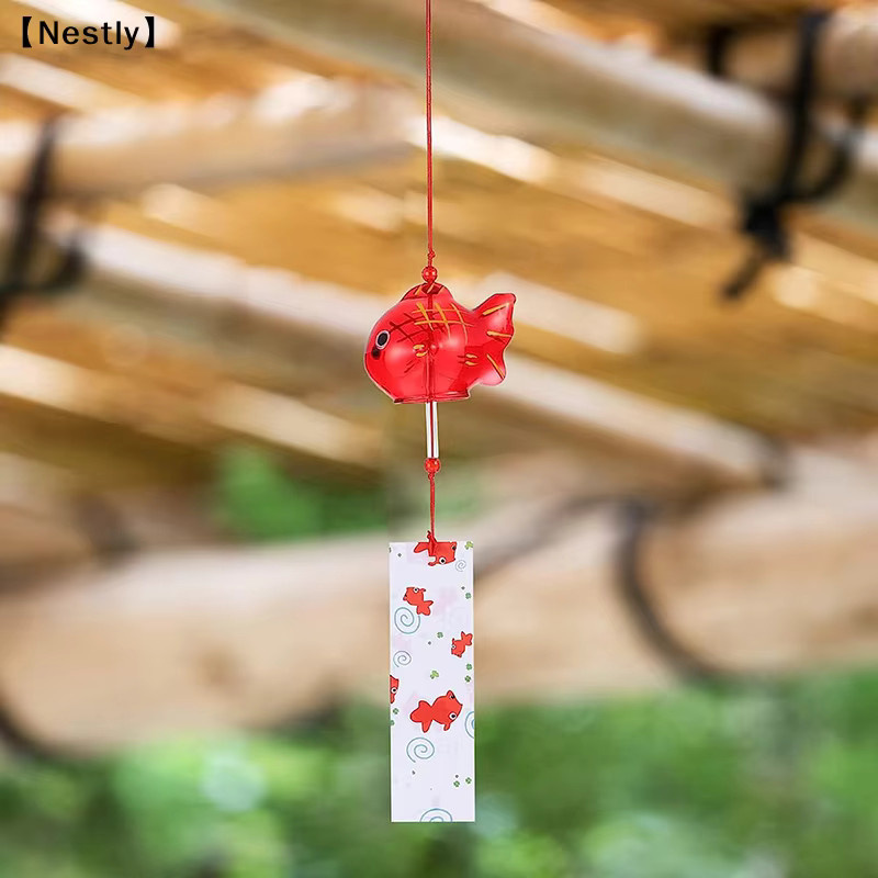 Furin Glas-Glockenspiel Goldfisch in Rot als dekoratives Gartenornament zum Aufhängen - Bild 2
