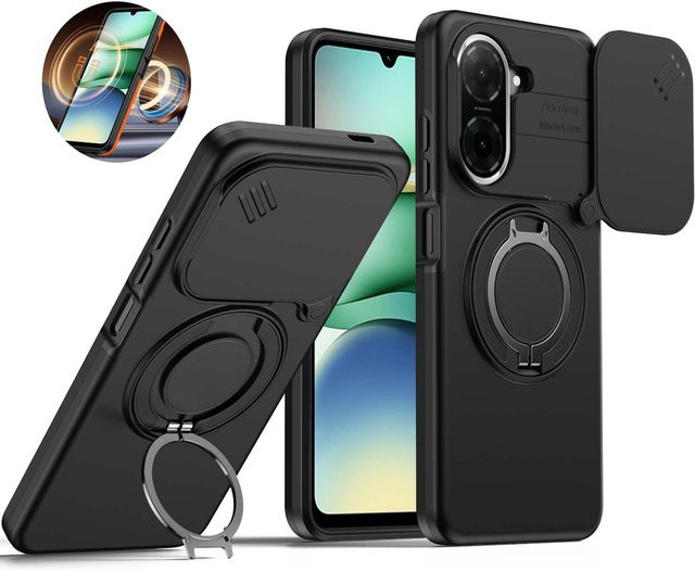 Xiaomi Armor Handyhülle mit magnetischem Ringständer für Poco X7 5G, C75, C71 und C85, stoßfestes Cover in Schwarz oder Silber - Bild 1