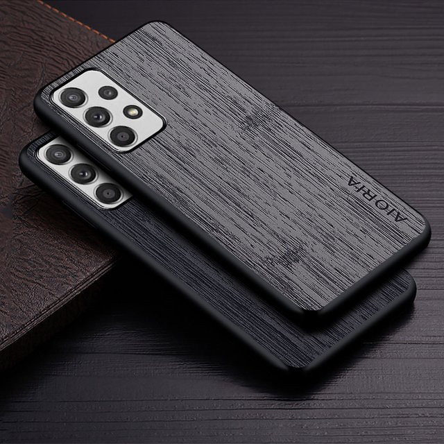 Handyhülle mit Bambus-Holzmuster aus Leder für Samsung Galaxy A13 A23 A33 A53 A73 A04S 5G 4G in Braun und Grau - Bild 1