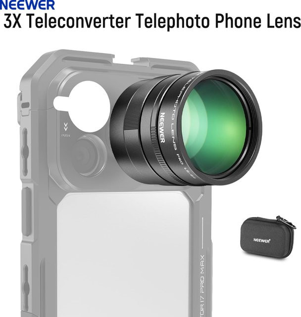 NEEWER 3X Telekonverter-Teleobjektiv für Smartphones in Schwarz mit 360 mm Äquivalent und 17 mm Gewinde für iPhone, Android, Samsung und Xiaomi - Bild 1
