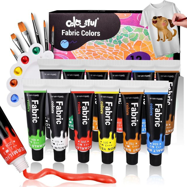 Buntes Textilfarben-Set für Kleidung und Schuhe, 12 Farben à 12 ml, permanentes Stoffmalset in Multicolor - Bild 1