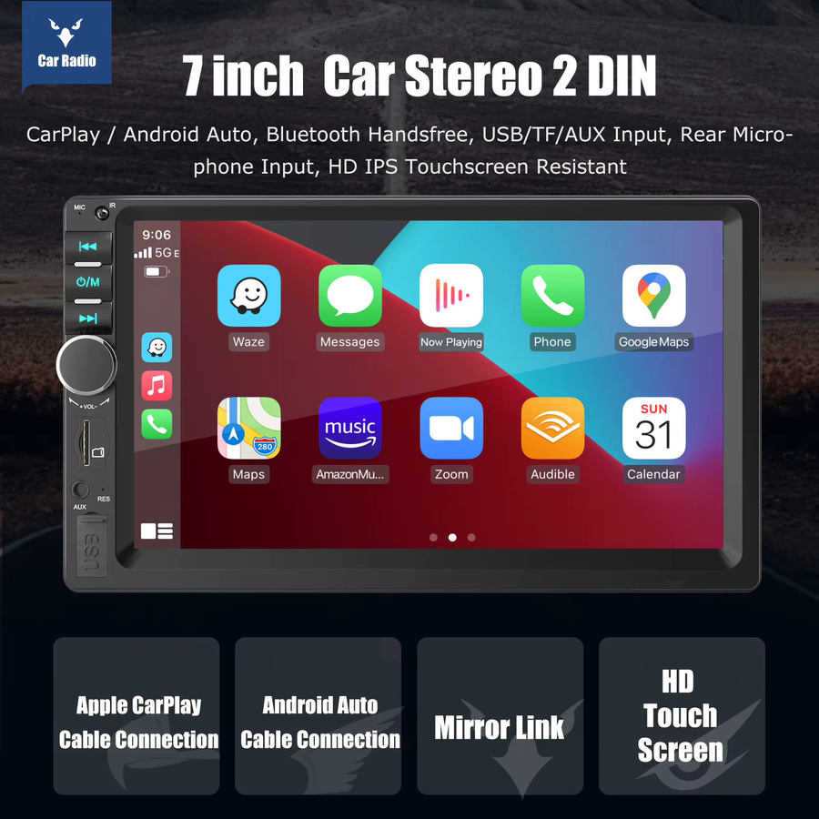 ESSGOO 7-Zoll Doppel-DIN Universelles Autoradio mit Carplay, Android Auto, Bluetooth, USB und AUX in Schwarz - Bild 4