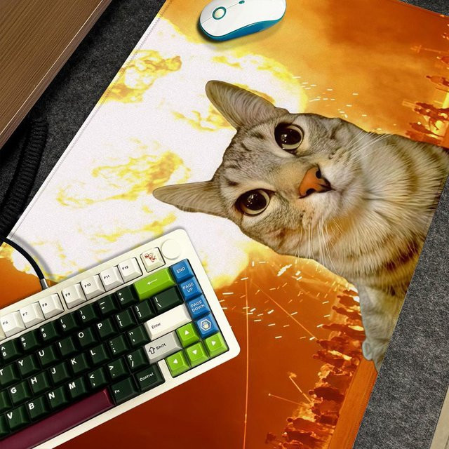 Mauspad Lustige Katze Meme XXL rutschfeste Schreibtischunterlage für Gamer und Computer, B/B: 90 x 40 cm, Multicolor und Schwarz - Bild 1