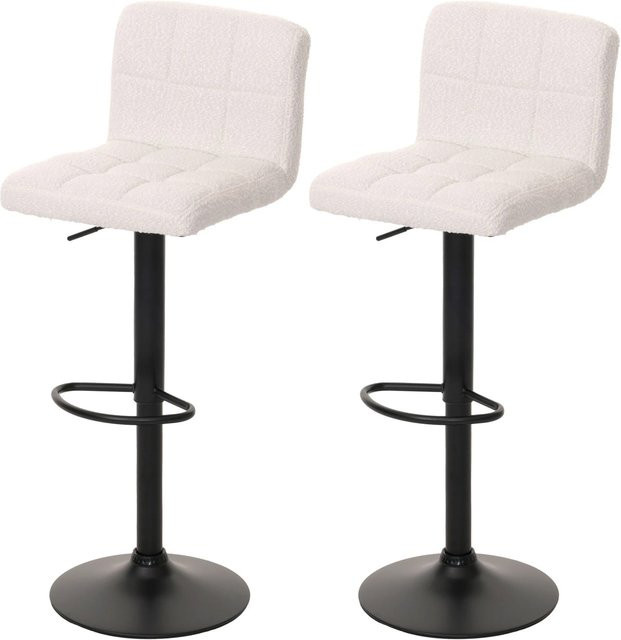PROREGAL 2er-Set Barhocker mit Lehne, höhenverstellbar und drehbar, Stoff Boucle, Weiß - Bild 1