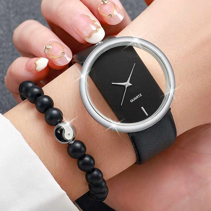 Armbanduhren Set, Quarzuhr, Lederband, Perlen, Damen, Silber - Bild 2