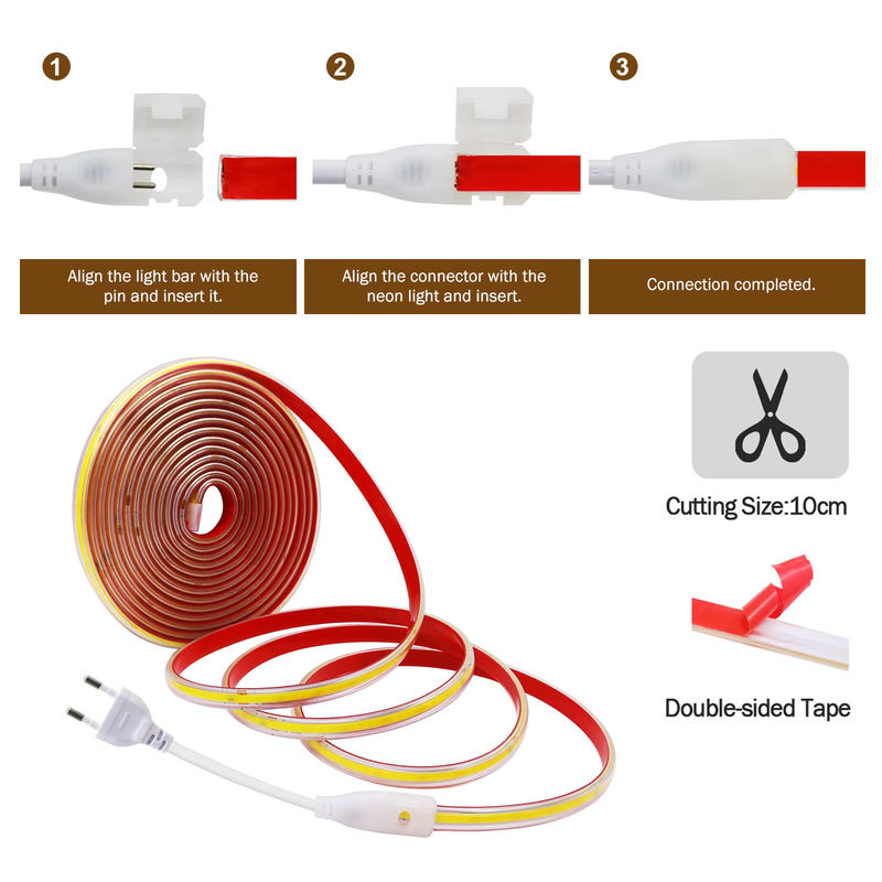 HEGEHE COB LED-Streifen IP65 wasserdicht, 220 V, 240 LEDs/m, flexibler Silikon-Lichtstreifen für Heimdekoration - Bild 4