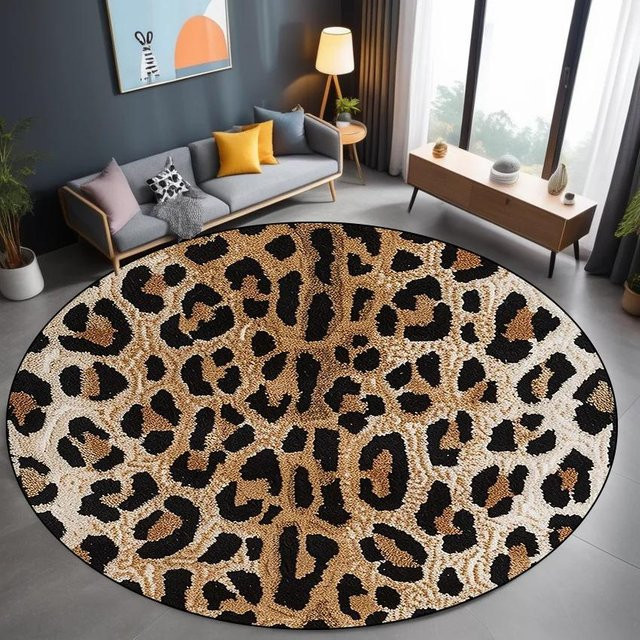 Karpetti Runder Teppich Leopard Design in Rosa, Waschbarer Vintage Bodenmatten aus Polyester für Wohnzimmer, Schlafzimmer und Badezimmer, Durchmesser: 140 cm - Bild 1