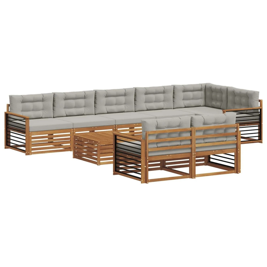 vidaXL Outdoor-Sofagarnitur in U-Form aus Akazienholz mit Kissen, Hellgrau und Natur - Bild 2