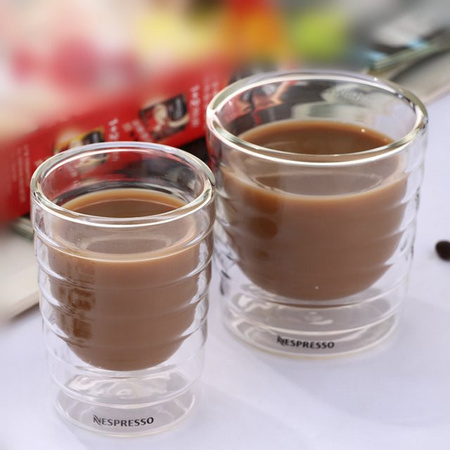 RSCHEF Espresso Tasse aus doppelwandigem Klarglas, stapelbarer isolierter Glasbecher, transparent, 85 ml